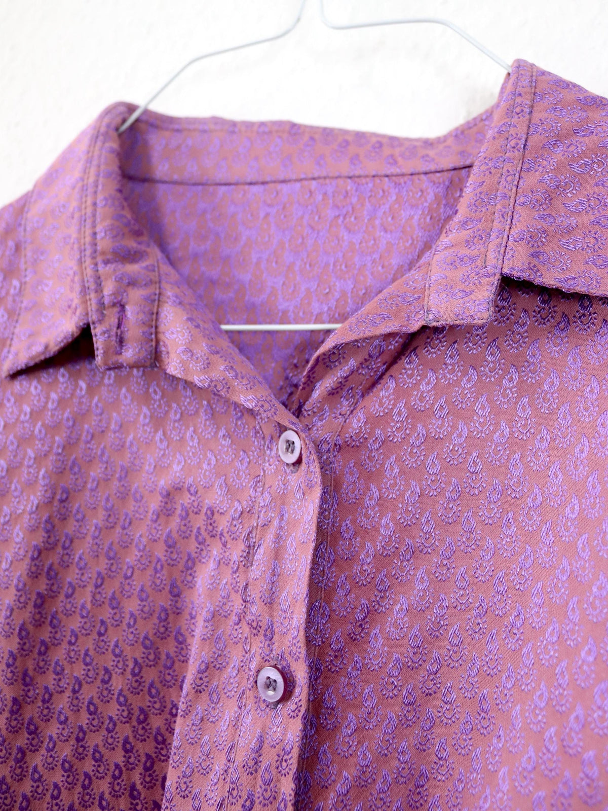 Vintage 80er 90er Bluse Hemd kurzarm gemustert pink lila L