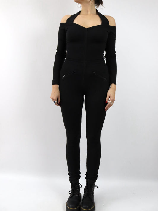 Vintage 80er 90er ZACSTYLE Overall Bodysuit schwarz Schulterfrei M