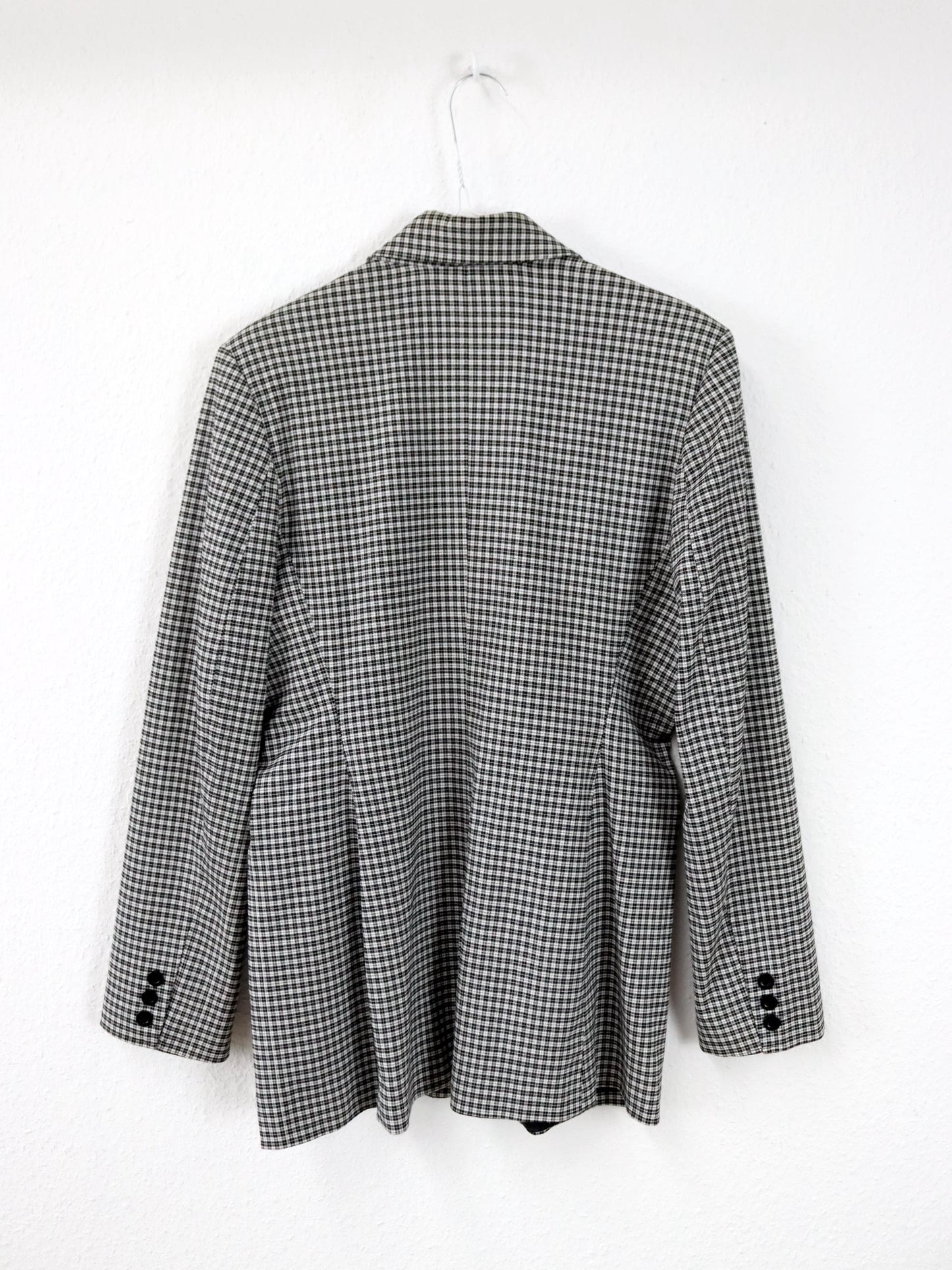 Vintage 80er 90er COCKPIT LONDON Blazer Schulterpolster tailliert schwarz weiß kariert 40