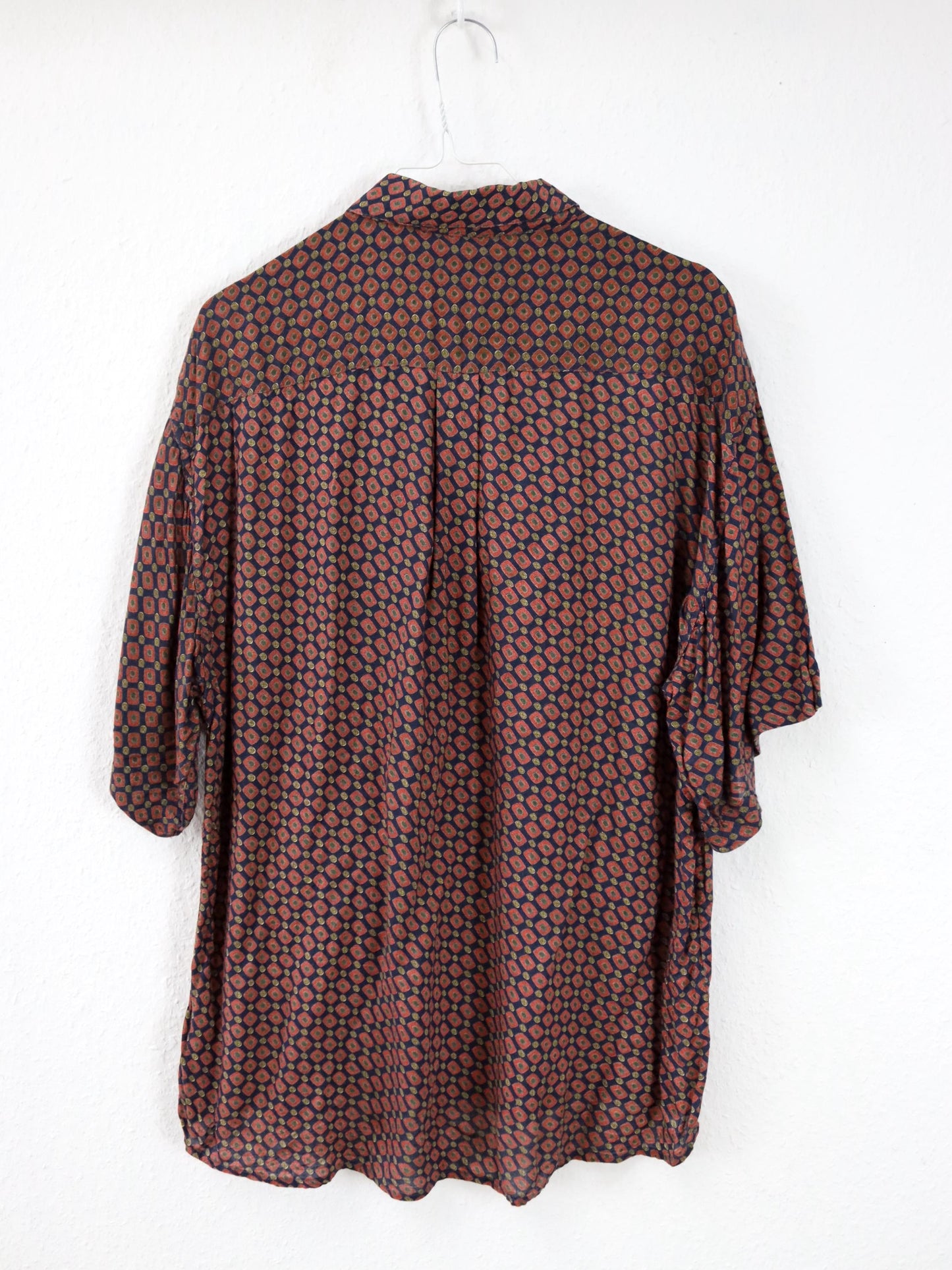 Vintage 80er 90er MONDIAL SHIRT Hemd kurzarm crazy pattern rot dunkelblau XL