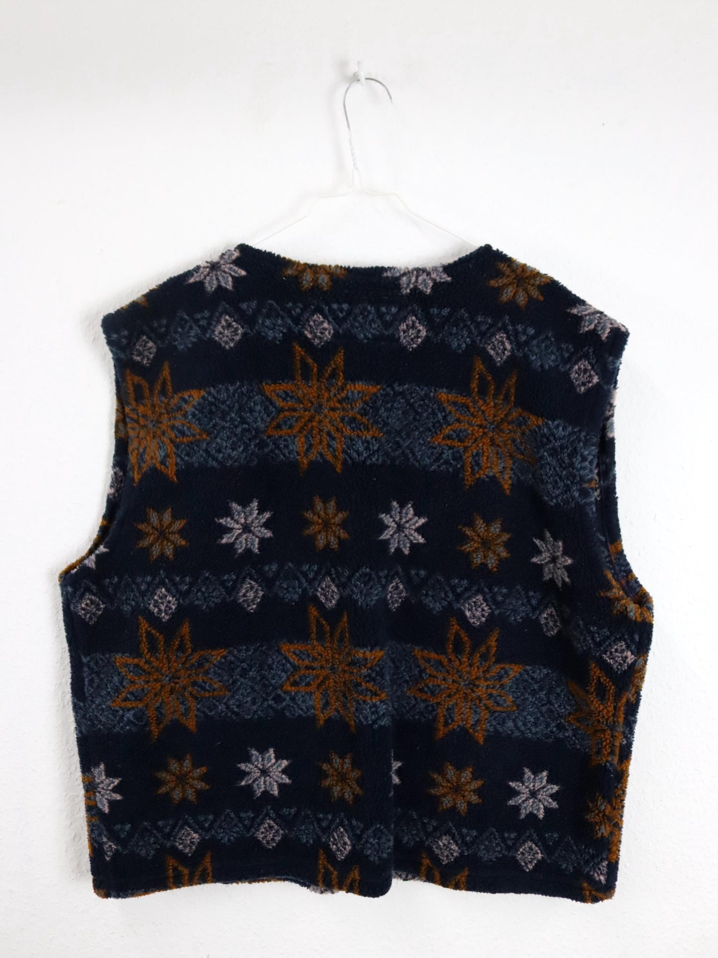 Vintage 80er 90er ASTROLABIO Fleeceweste Weste gemustert dunkelblau L