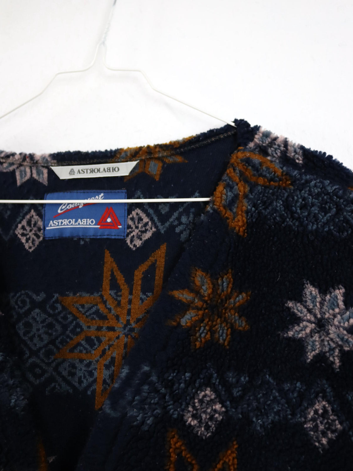 Vintage 80s 90s ASTROLABIO Fleece Vest patterned dark blue L
