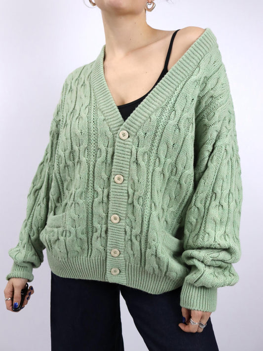 Vintage 80er 90er SETTEBELLO Wollcardigan Strickjacke mintgrün L