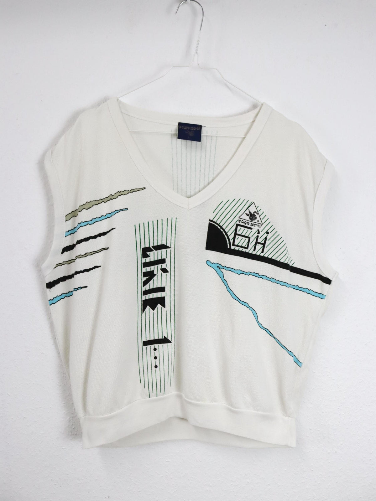 Vintage 80er 90er LE CYGNE SPORTIF Pullunder weiß crazy pattern L