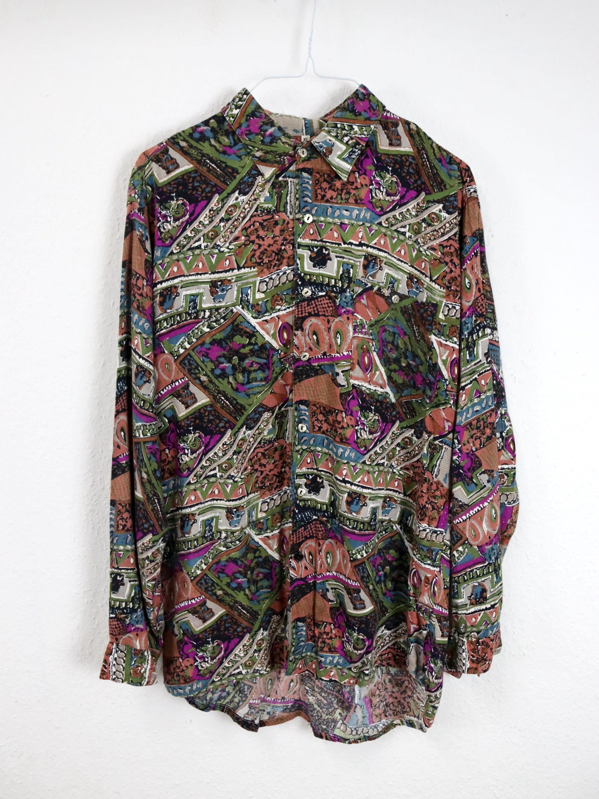 Vintage 80er 90er EROS Bluse langarm crazy pattern bunt XL