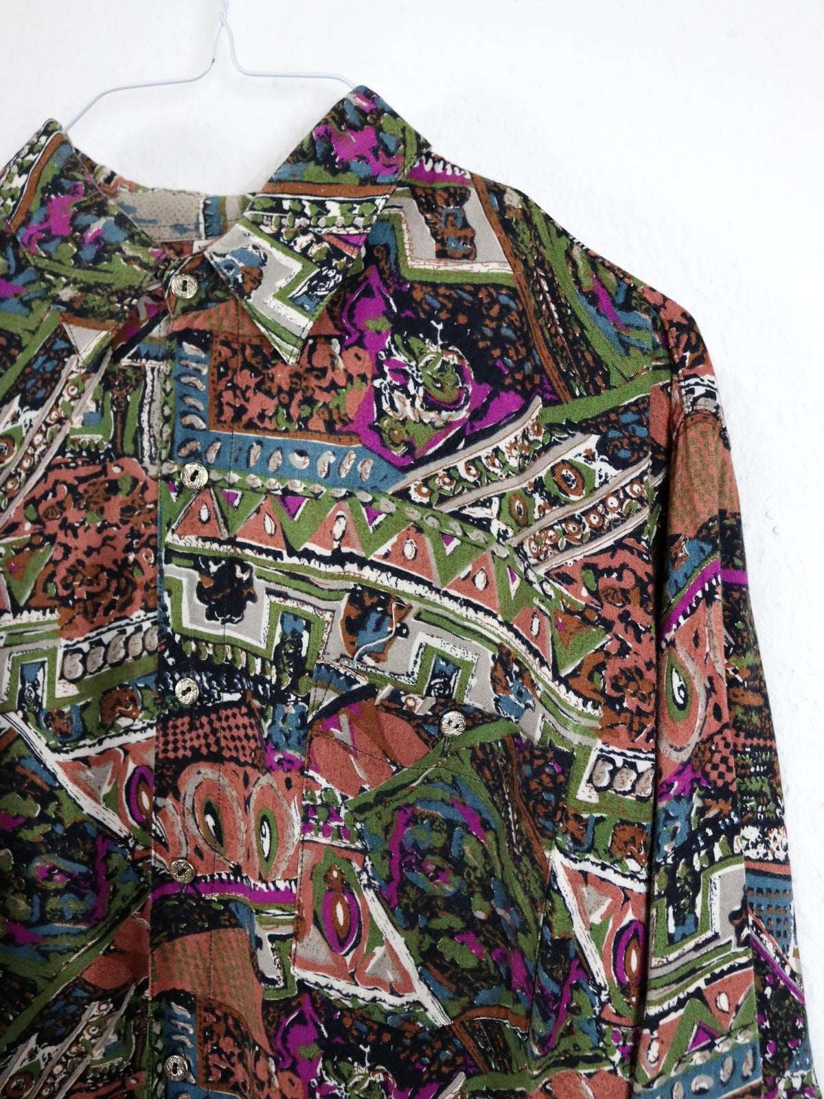 Vintage 80er 90er EROS Bluse langarm crazy pattern bunt XL