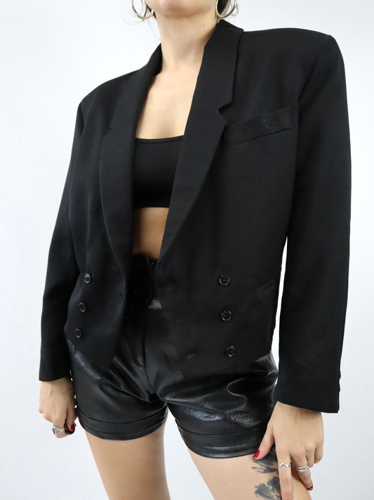Vintage 80er 90er MISTER Blazer kurzer Blazer Schulterpolster schwarz 42