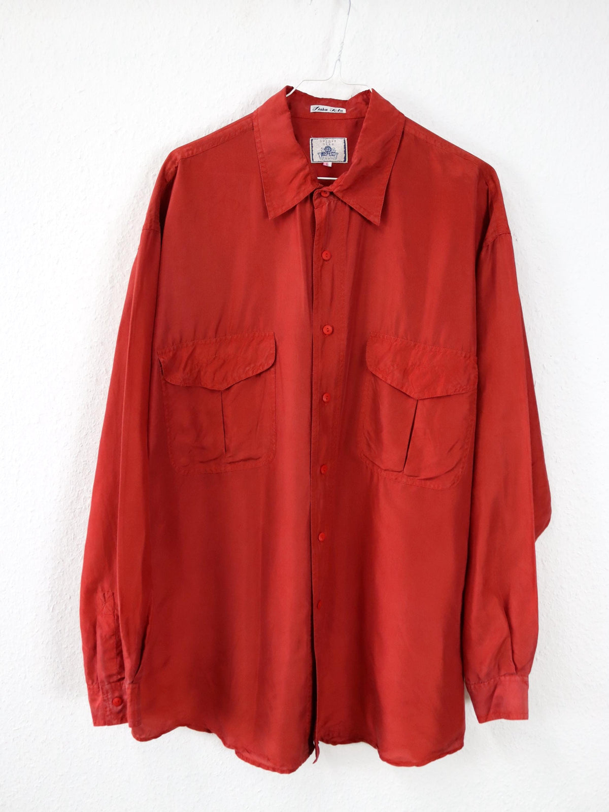 Vintage 80er 90er BRUGI Seidenhemd Hemd langarm Seide rot L