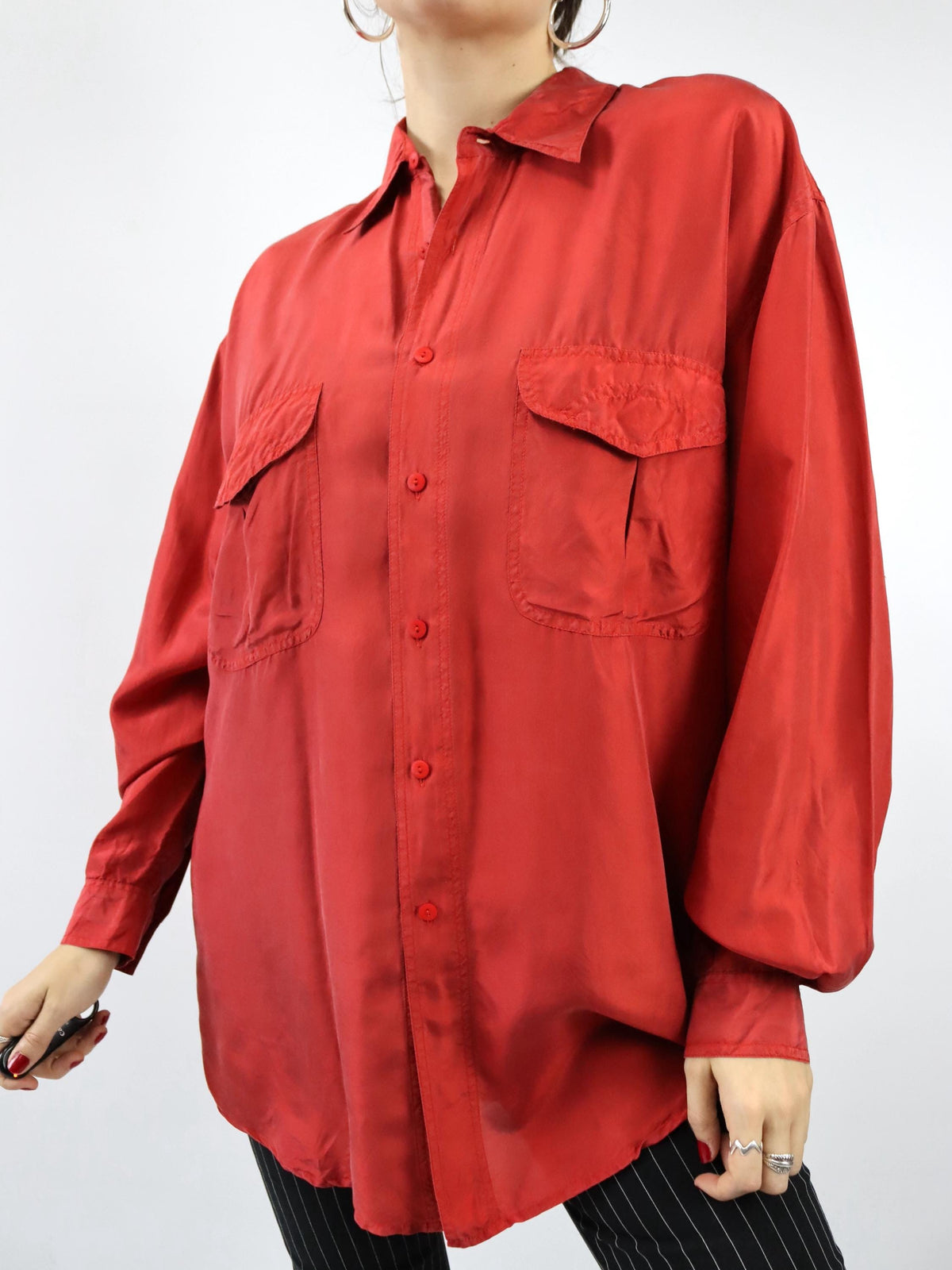 Vintage 80er 90er BRUGI Seidenhemd Hemd langarm Seide rot L