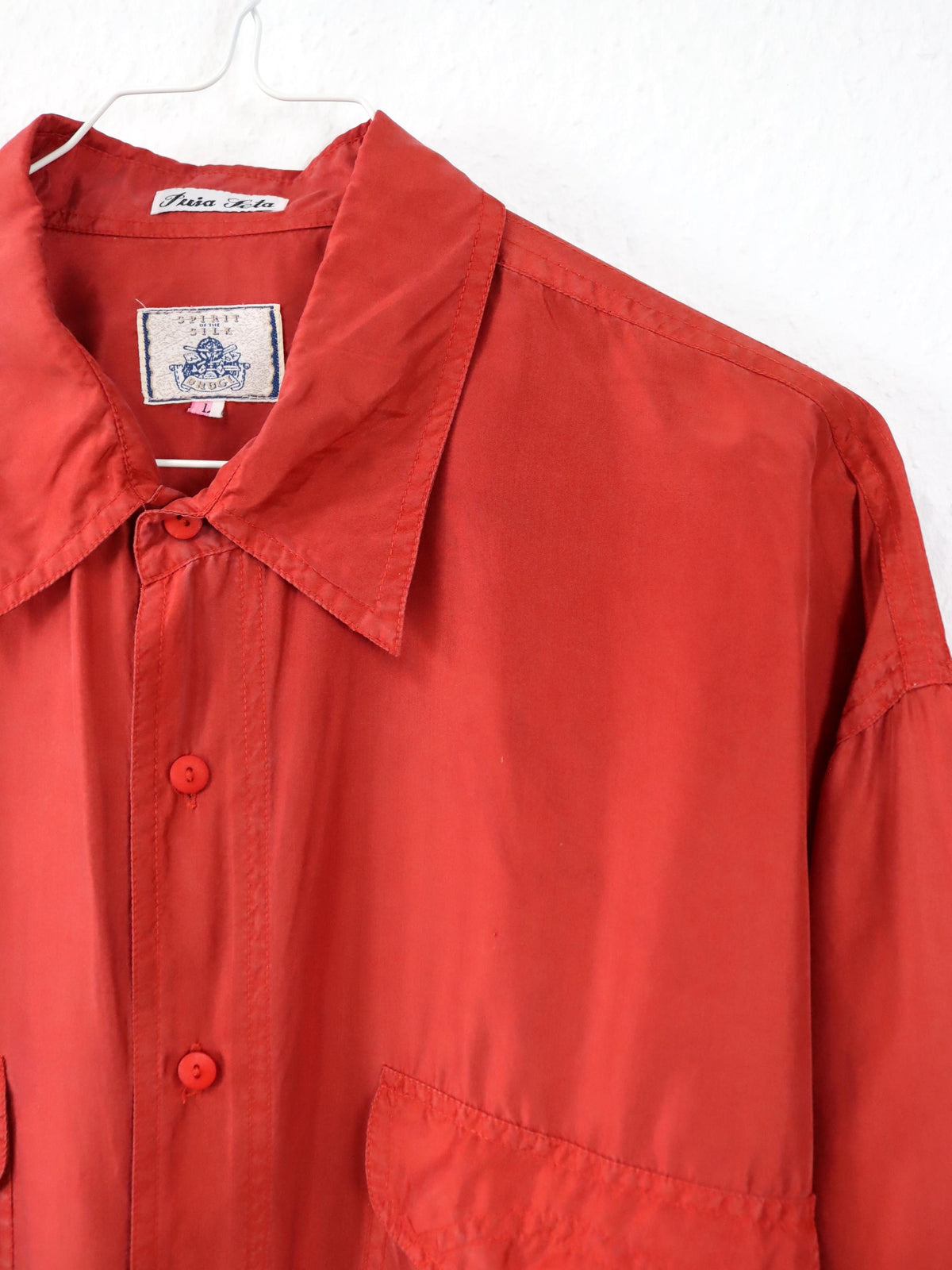 Vintage 80er 90er BRUGI Seidenhemd Hemd langarm Seide rot L