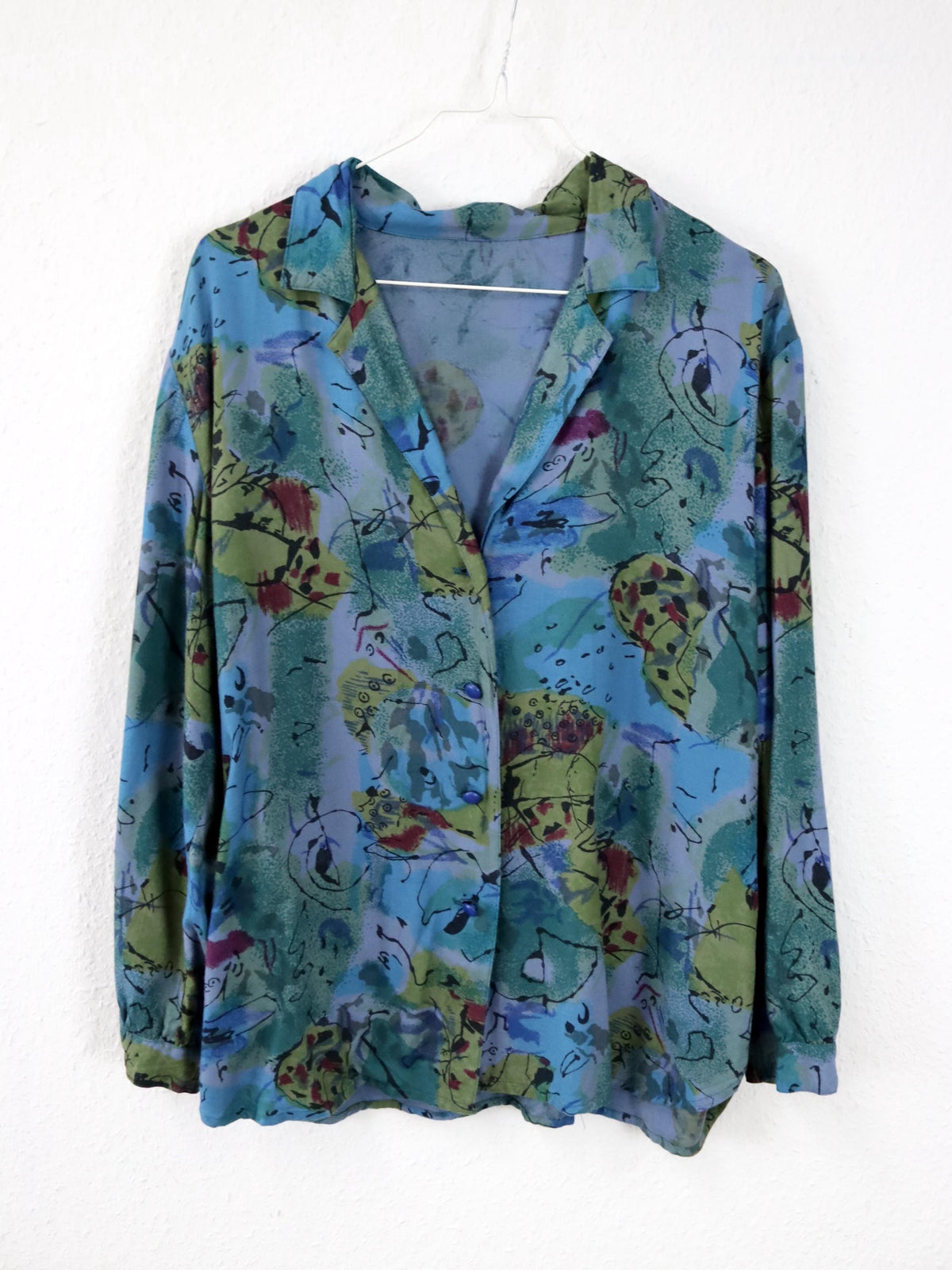 Vintage 80er 90er Bluse langarm crazy pattern M