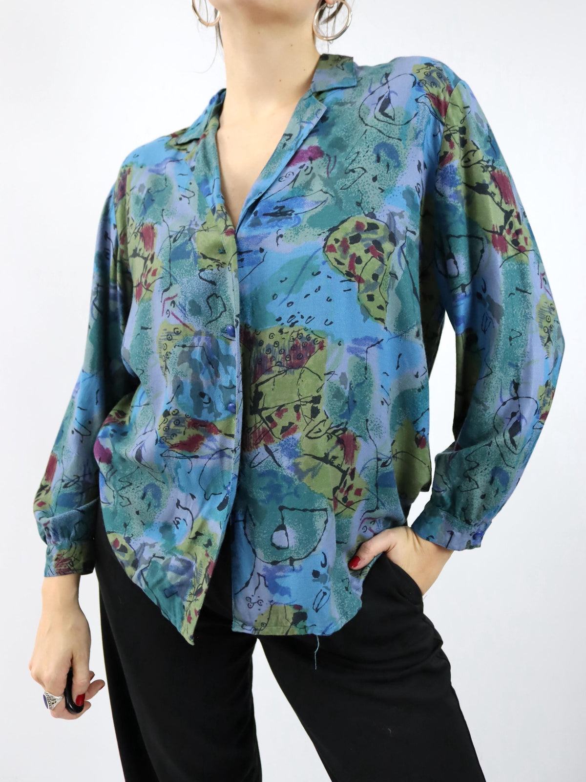 Vintage 80er 90er Bluse langarm crazy pattern M