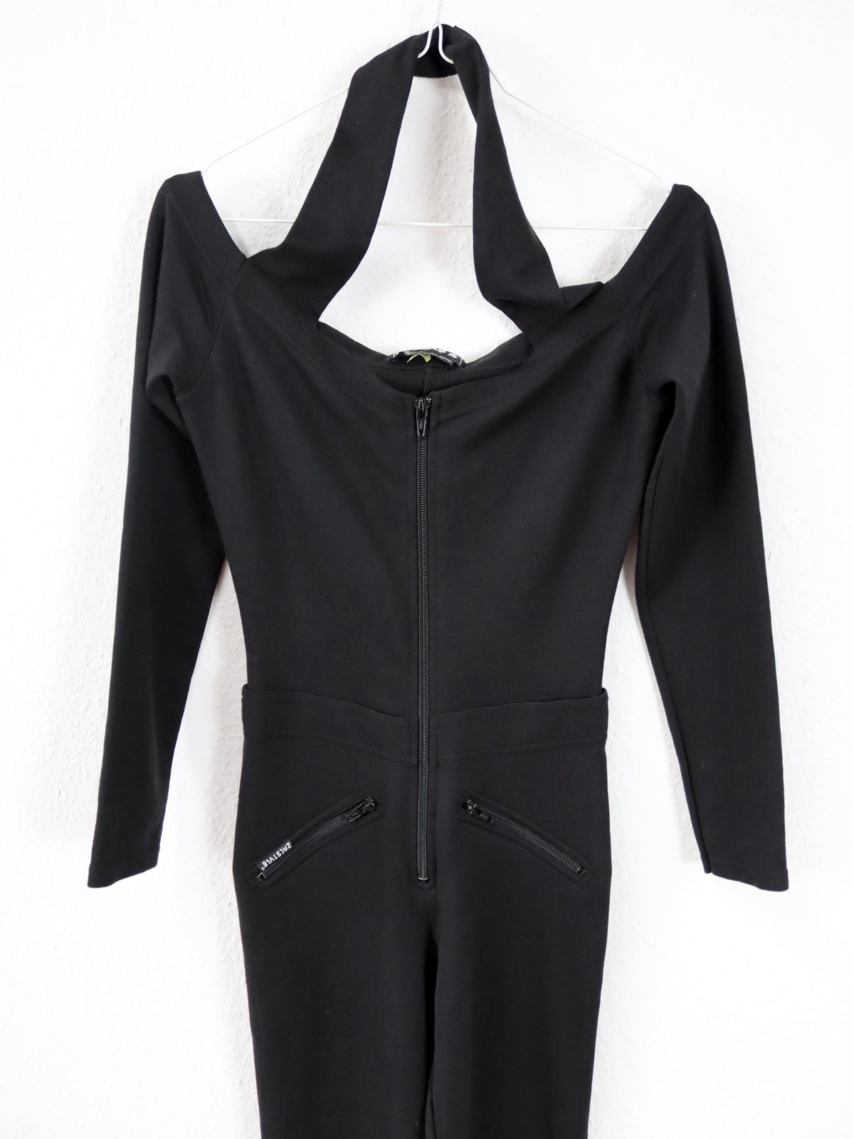 Vintage 80er 90er ZACSTYLE Overall Bodysuit schwarz Schulterfrei M