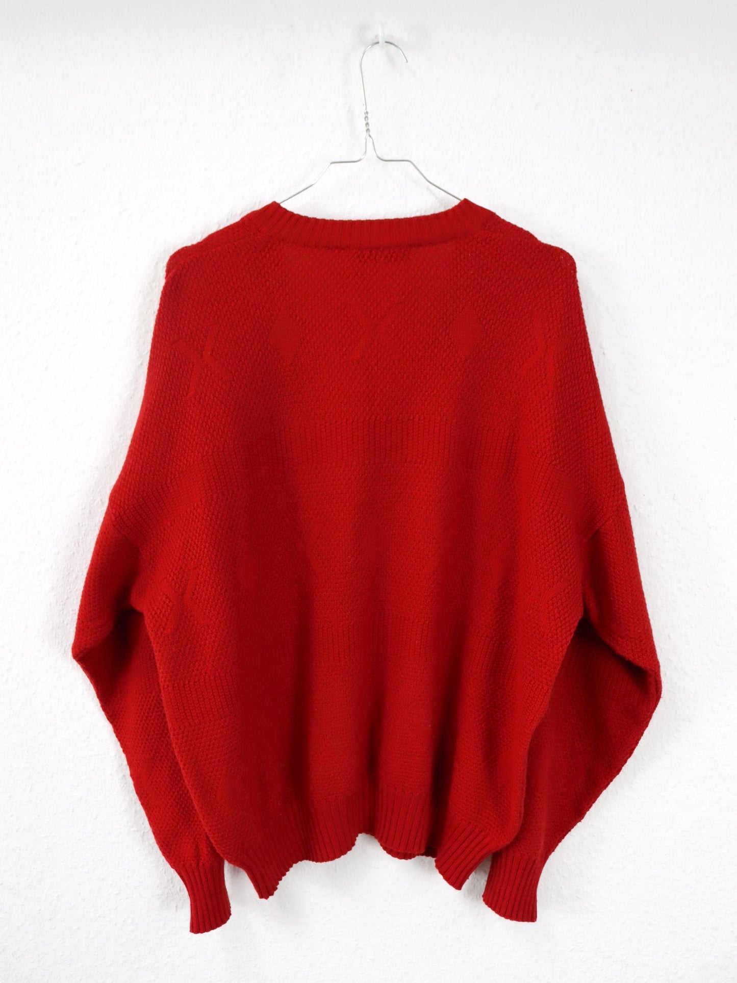 Vintage 80s 90s CON LIVELLO Wool Sweater Pullover V-Neck Virgin Wool Red M