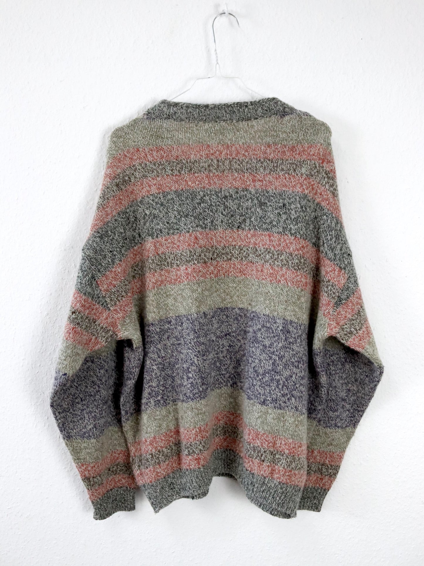 Vintage 80s 90s FOCUS Wool Sweater Angora Lambswool Striped Pastel L