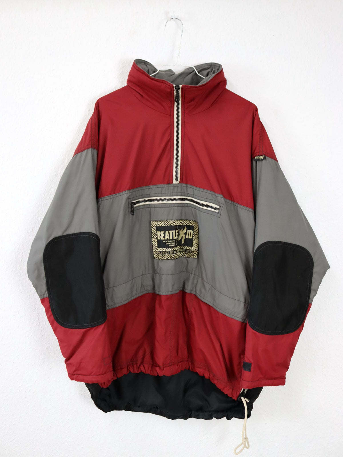Vintage 80er 90er BEATLEKID Winterjacke Stehkragen leicht gefüttert Überziehjacke rot grau M