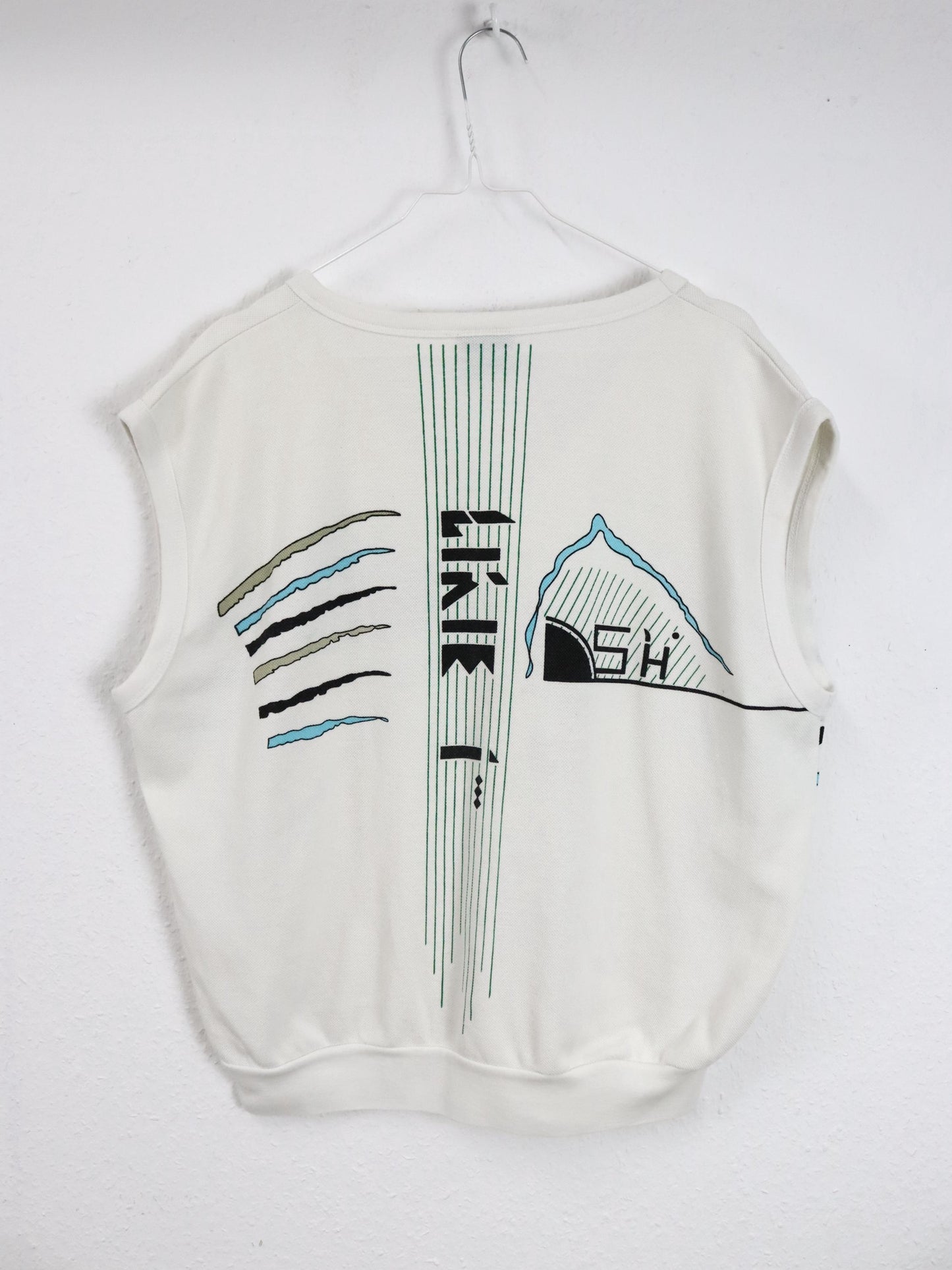 Vintage 80er 90er LE CYGNE SPORTIF Pullunder weiß crazy pattern L