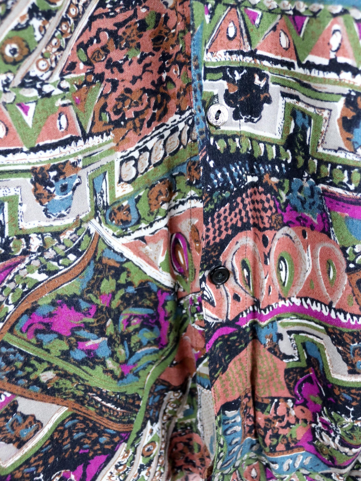 Vintage 80er 90er EROS Bluse langarm crazy pattern bunt XL
