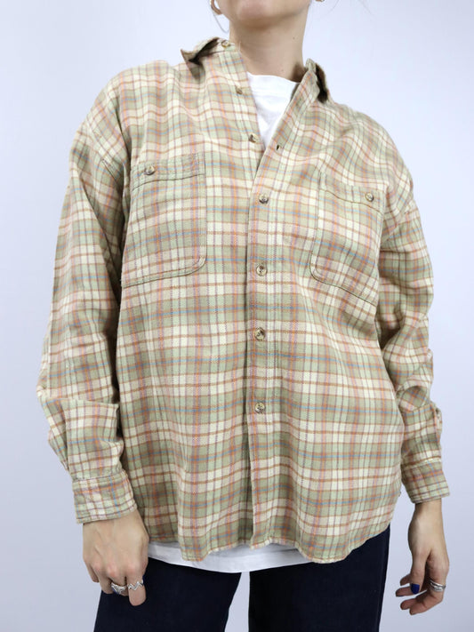 Vintage 80er 90er STARTER Flanellhemd kariert langarm beige XXL
