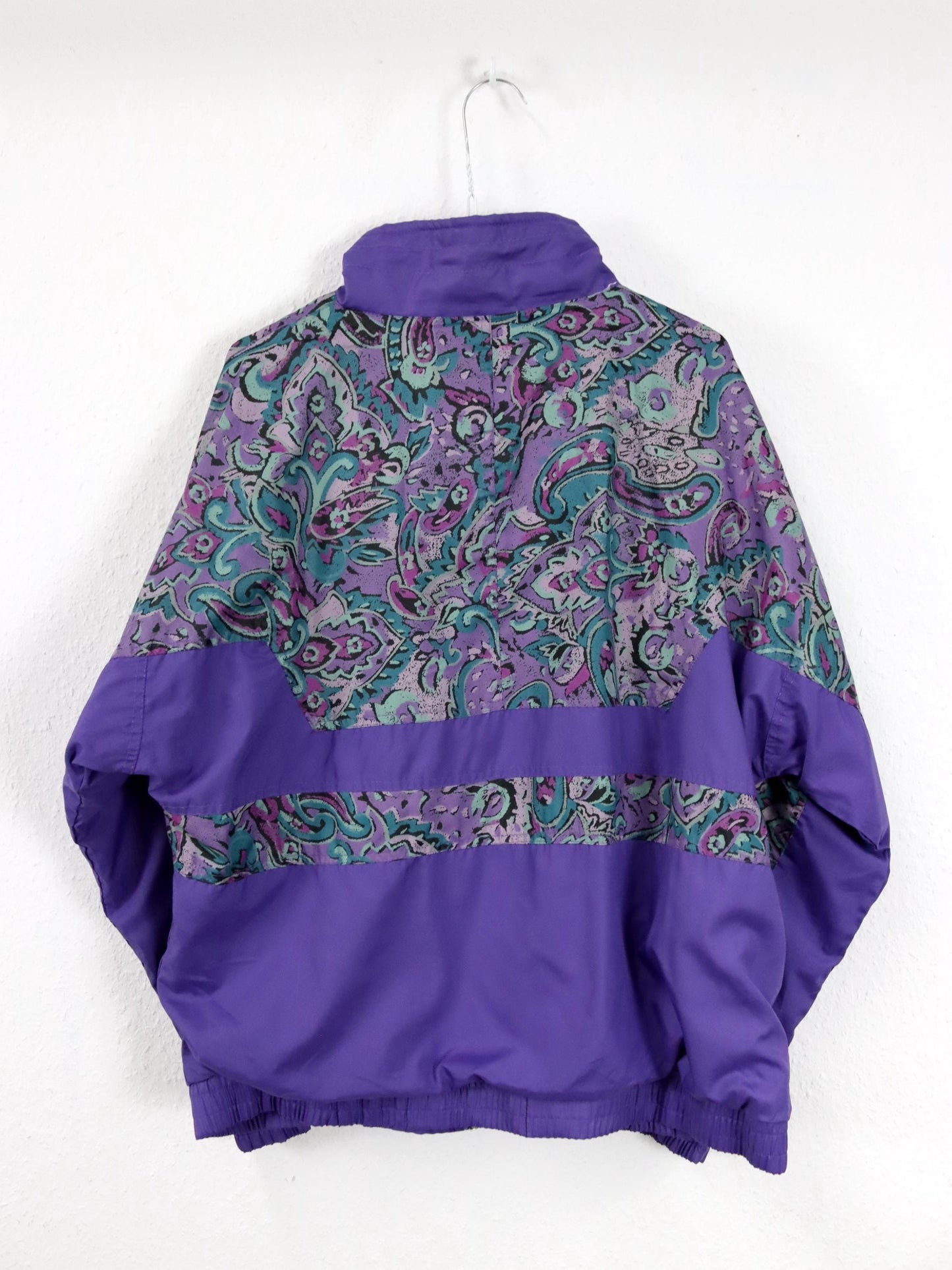 Vintage 80er 90er LEON Trainingsjacke Stehkragen Jacke crazy pattern Lila M