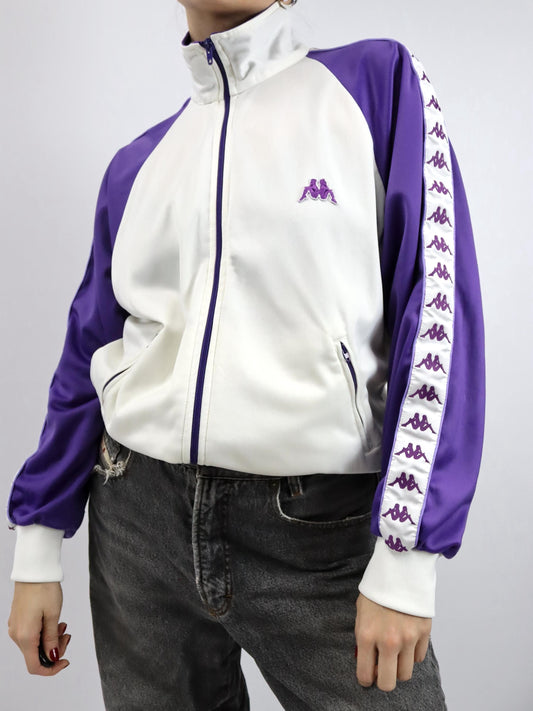 Vintage 80er 90er KAPPA Trainingsjacke Jacke Stehkragen weiß lila M