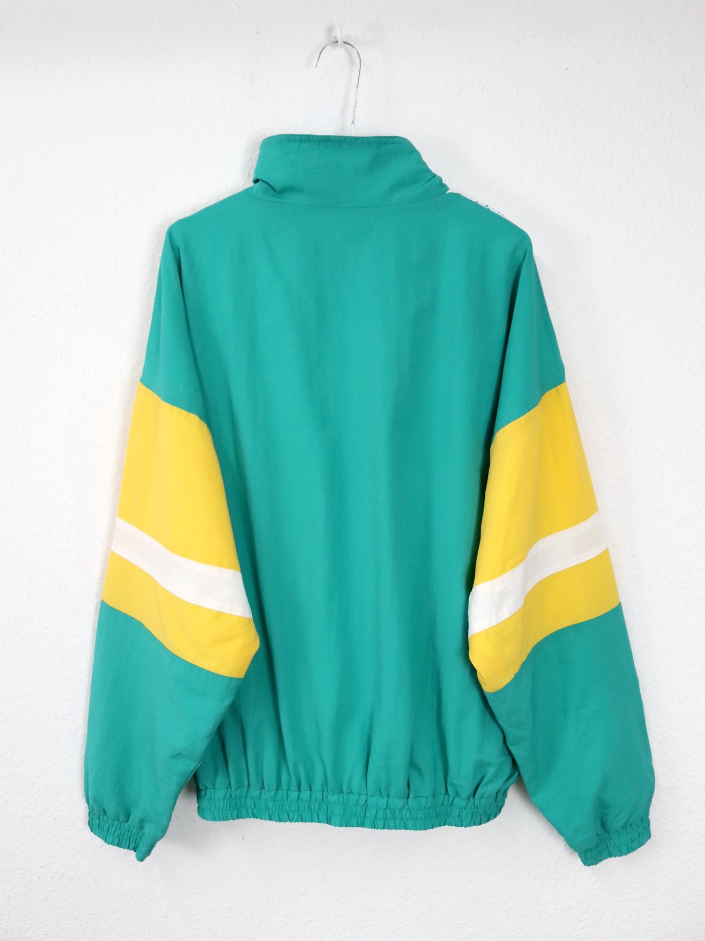 Vintage 80er 90er CITY CLUB Trainingsjacke Jacke Stehkragen crazy pattern grün weiß gelb L