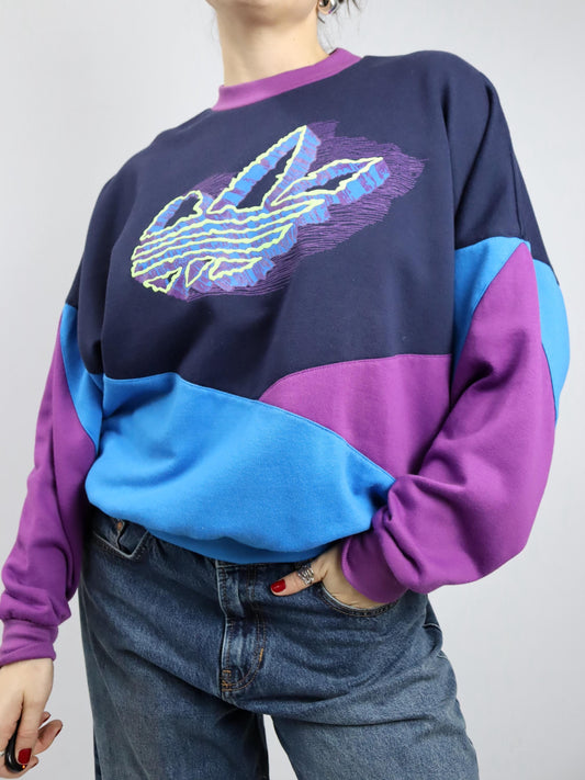 Vintage 80er 90er ADIDAS Sweatshirt Pullover lila blau D4 M