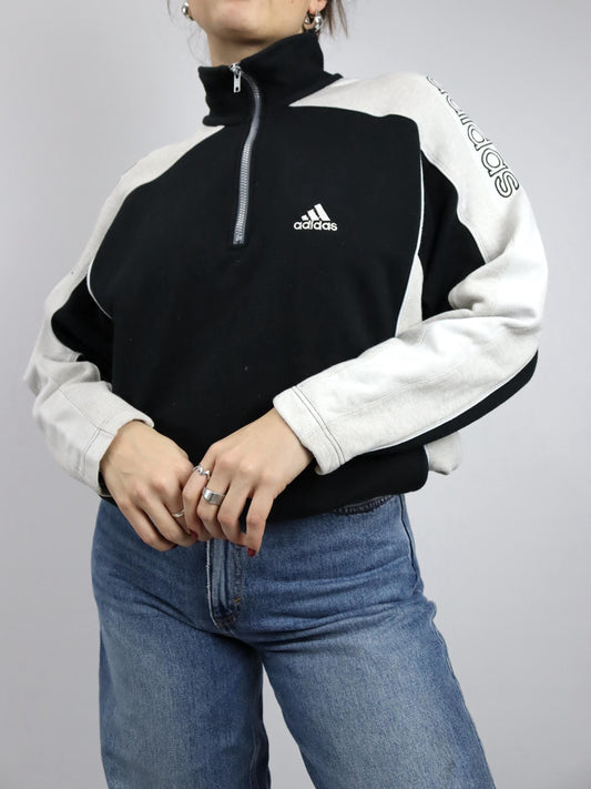 Vintage 80er 90er ADIDAS Sweatshirt Pullover Stehkragen schwarz grau weiß D4 M