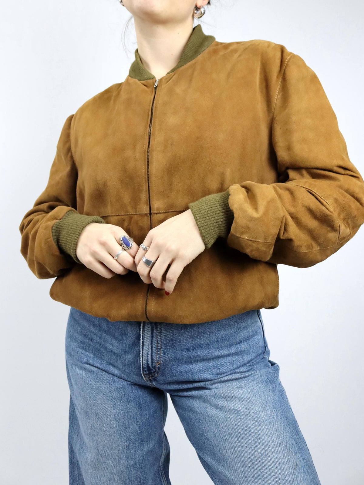 Vintage 80er 90er VERA PELLE Wildlederjacke Jacke braun Leder Bomberjacke 50 L
