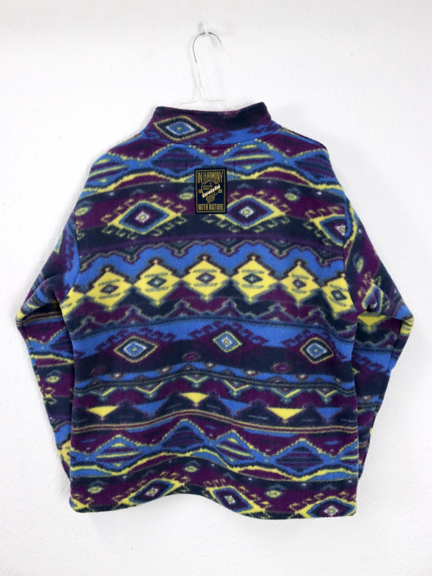Vintage 80er 90er INVICTA Fleecepullover Pullover Stehkragen crazy pattern M