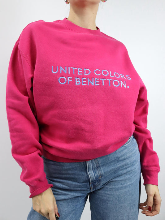Vintage 80er 90er United Colors Of BENETTON Sweatshirt Pullover stickerei pink S
