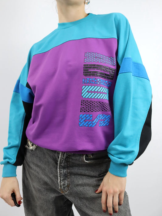 Vintage 80er 90er ADIDAS Sweatshirt Pullover blau lila D4 S