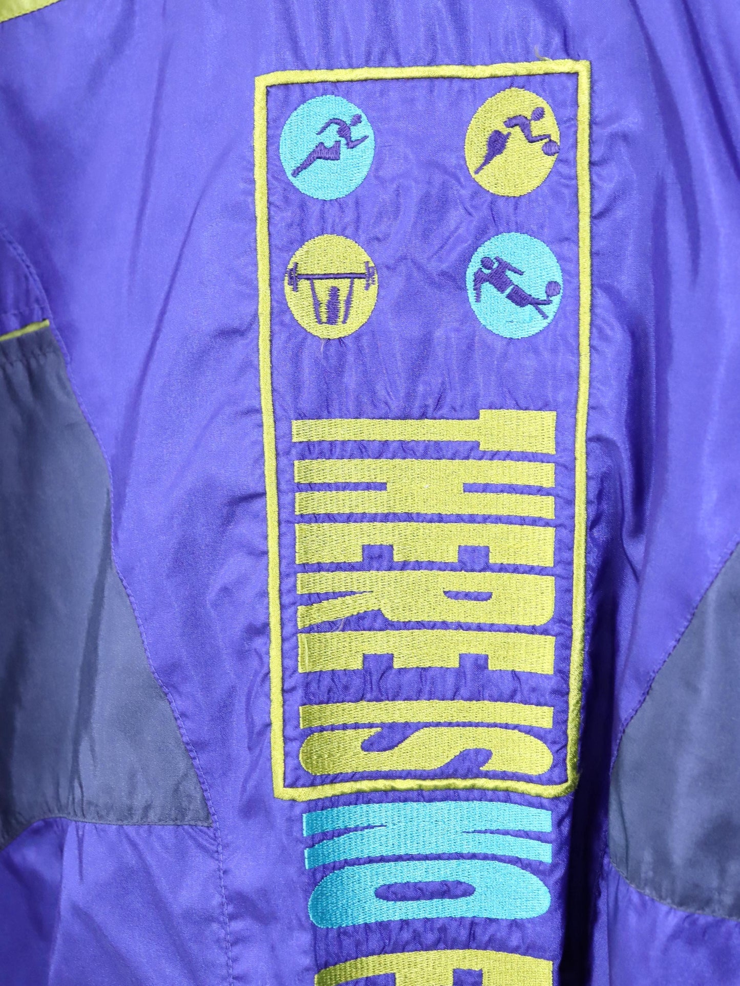 Vintage 80er 90er NIKE Trainingsjacke Jacke Stehkragen Stickerei lila grün doppellagig M