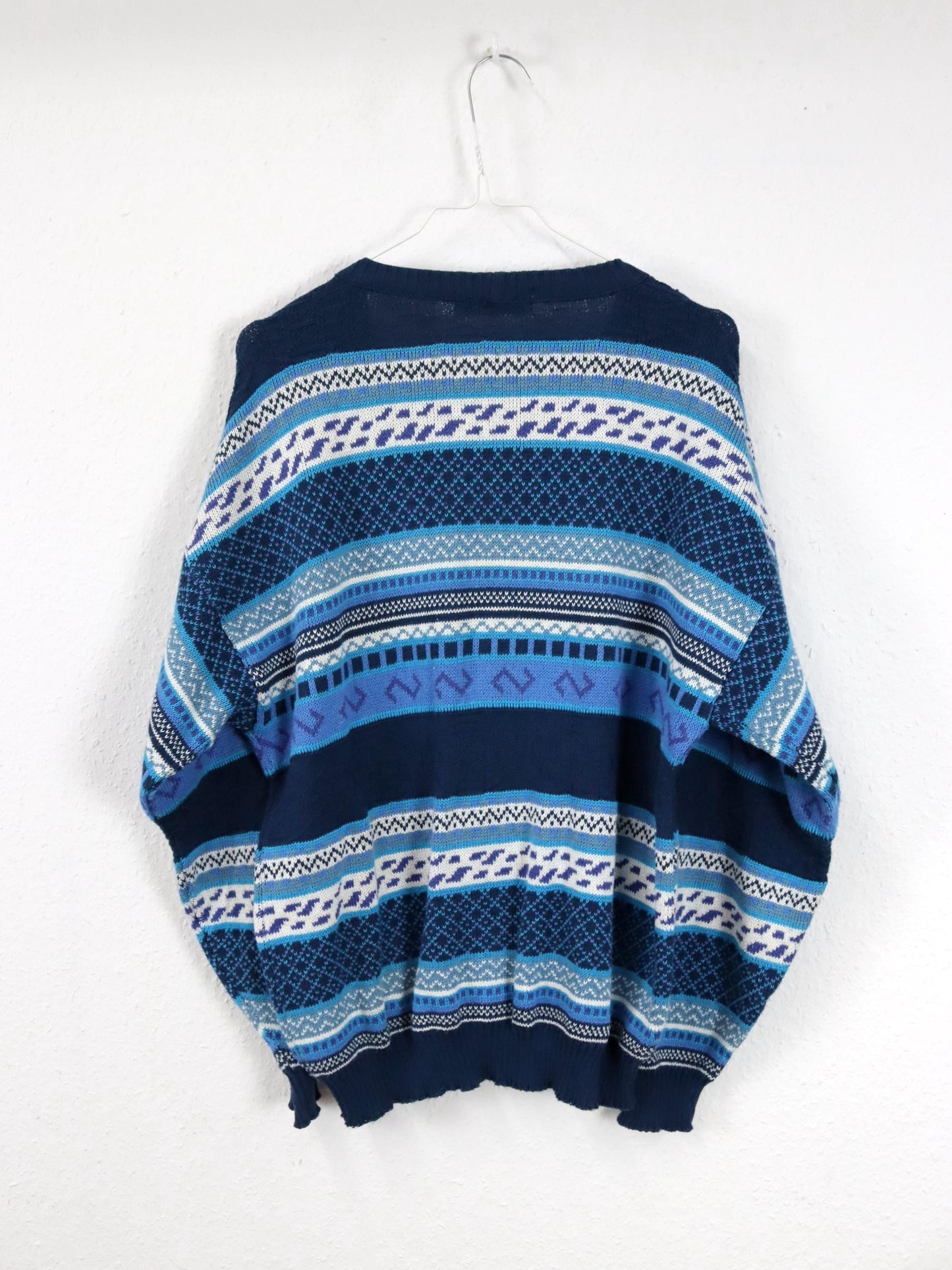 Vintage 80er 90er JACUARD Cardigan Strickjacke gemustert weiß blau M