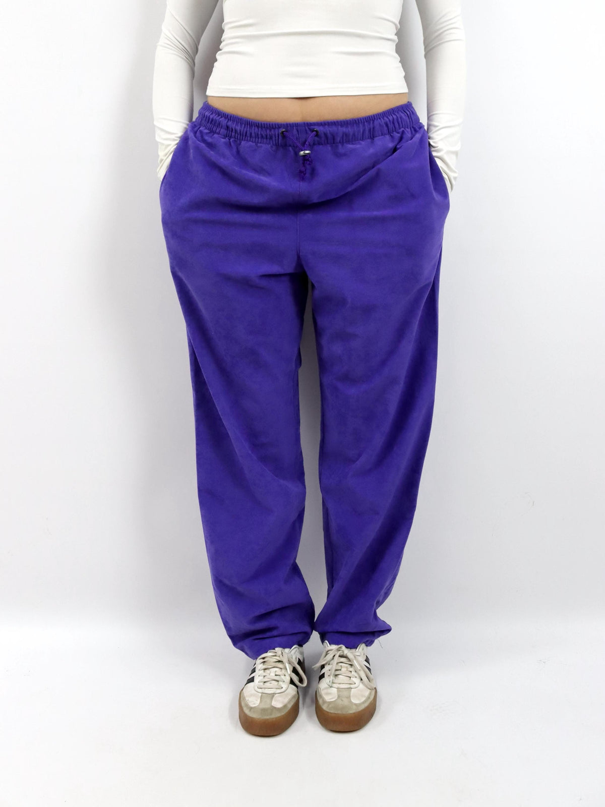 Vintage 80s 90s MCKEES Joggers Tracksuit Bottoms Baggy Pants Velvet Purple XL
