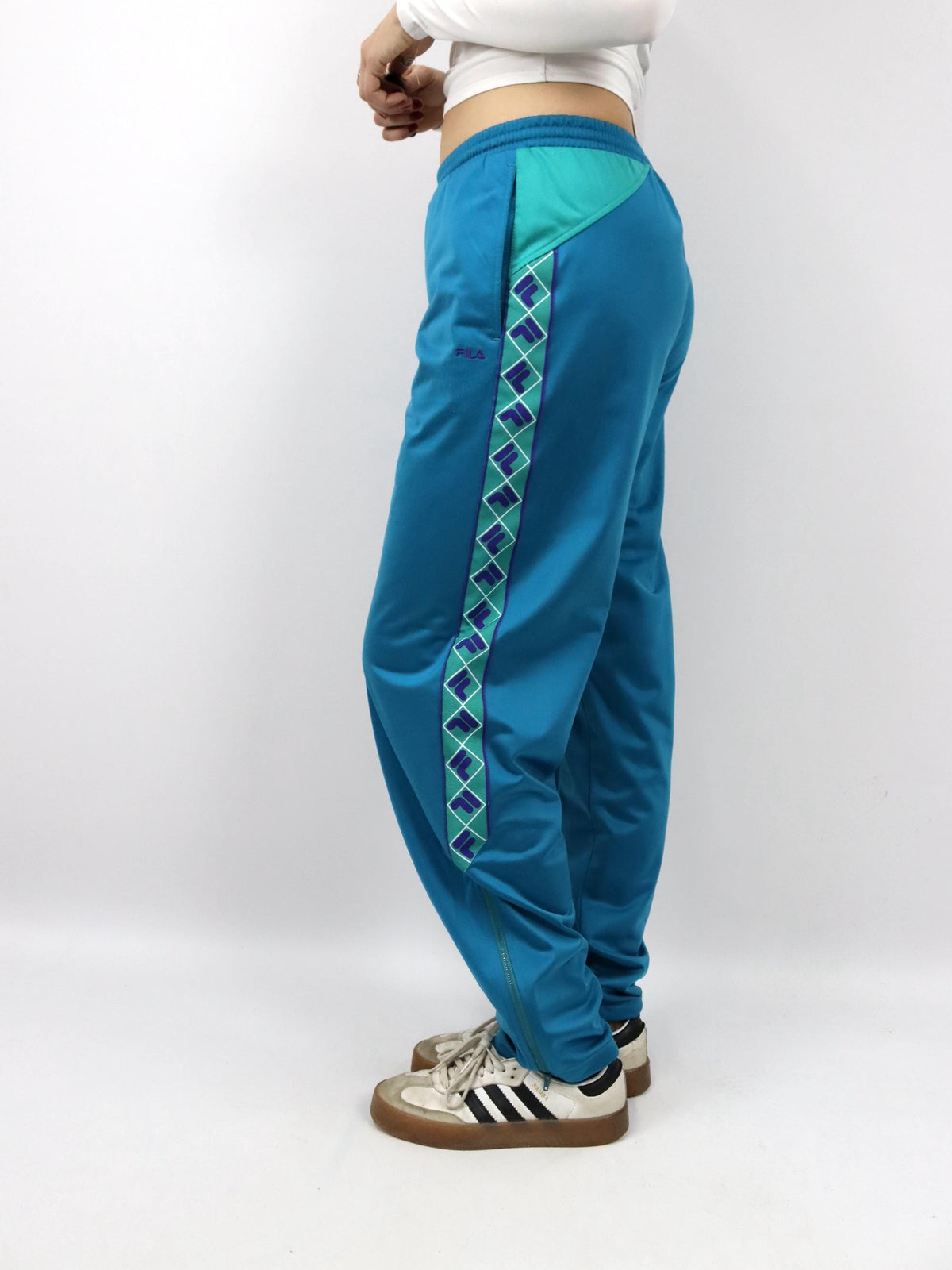 Vintage 80s 90s FILA Track Pants Joggers Blue Turquoise 52 L