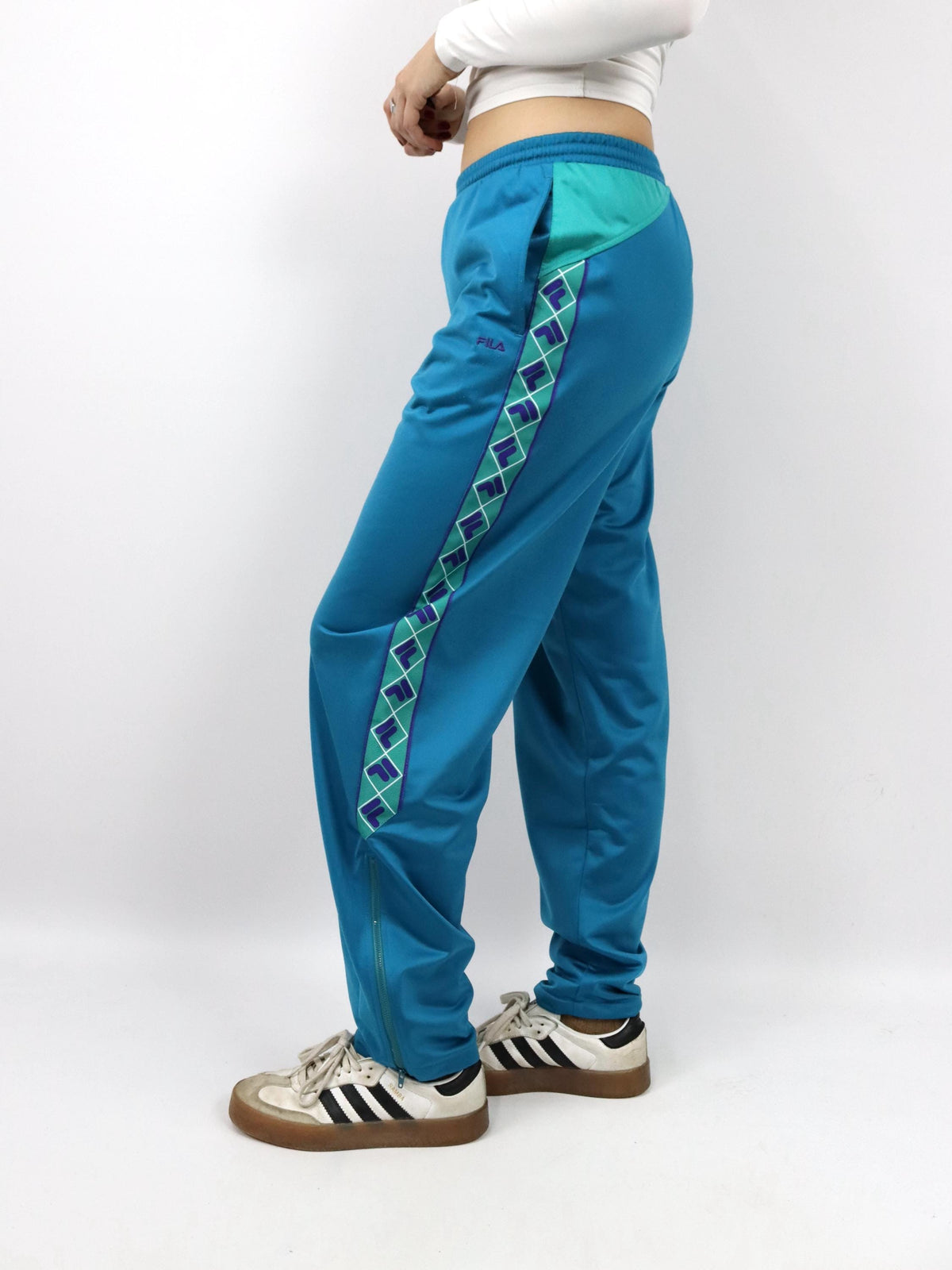 Vintage 80s 90s FILA Track Pants Joggers Blue Turquoise 52 L
