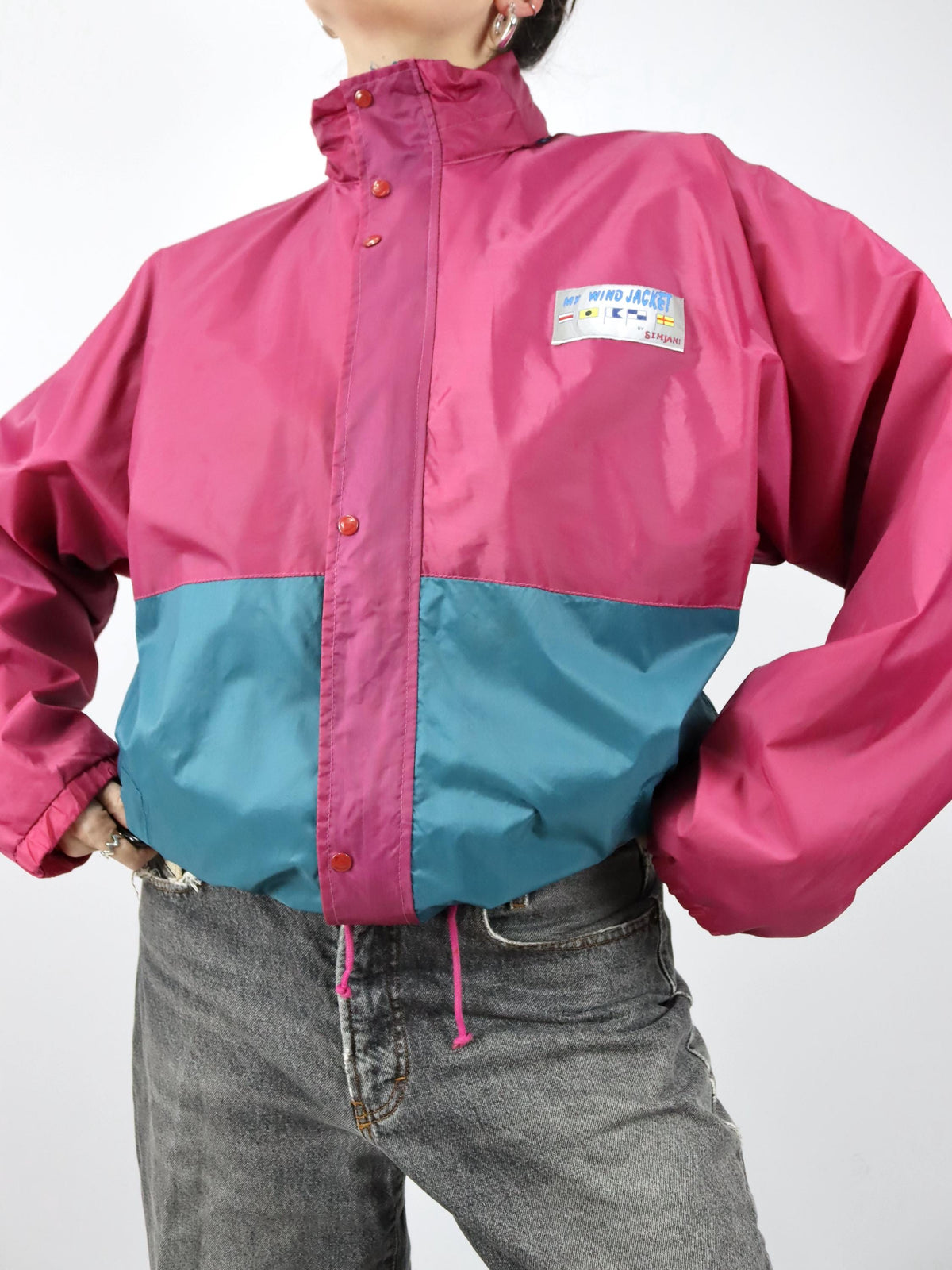 Vintage 80er 90er SIMIANI Regenjacke windbreaker doppellagig L