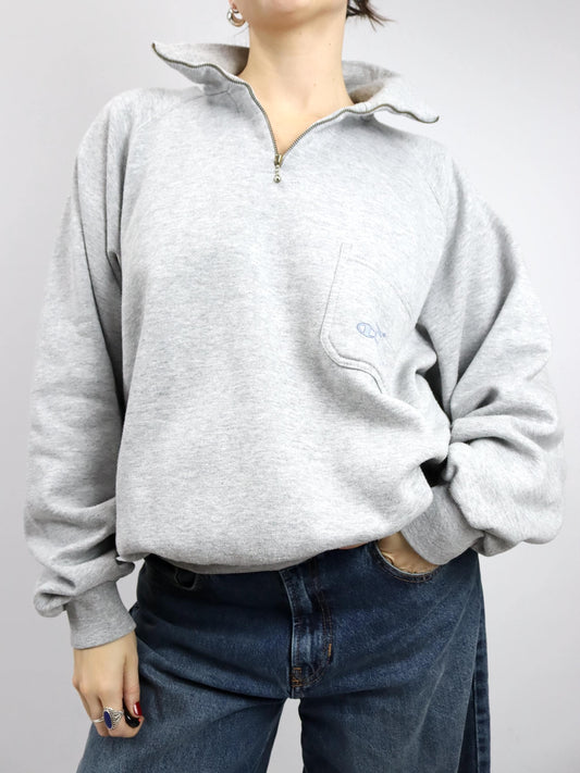 Vintage 80er 90er CHAMPION Sweatshirt Pullover Reißverschluss grau XL