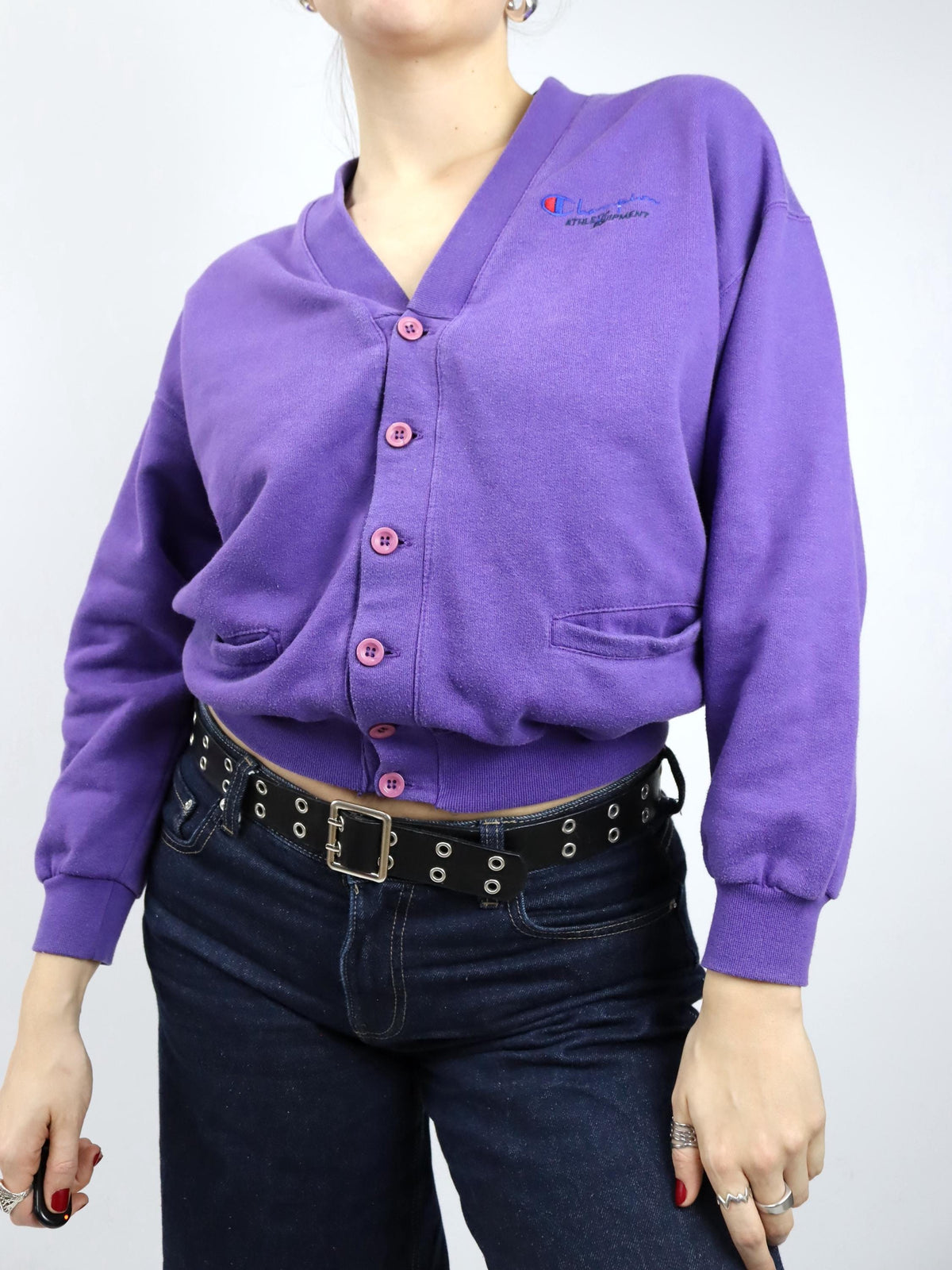 Vintage 80s 90s CHAMPION Cardigan Purple Jacket S