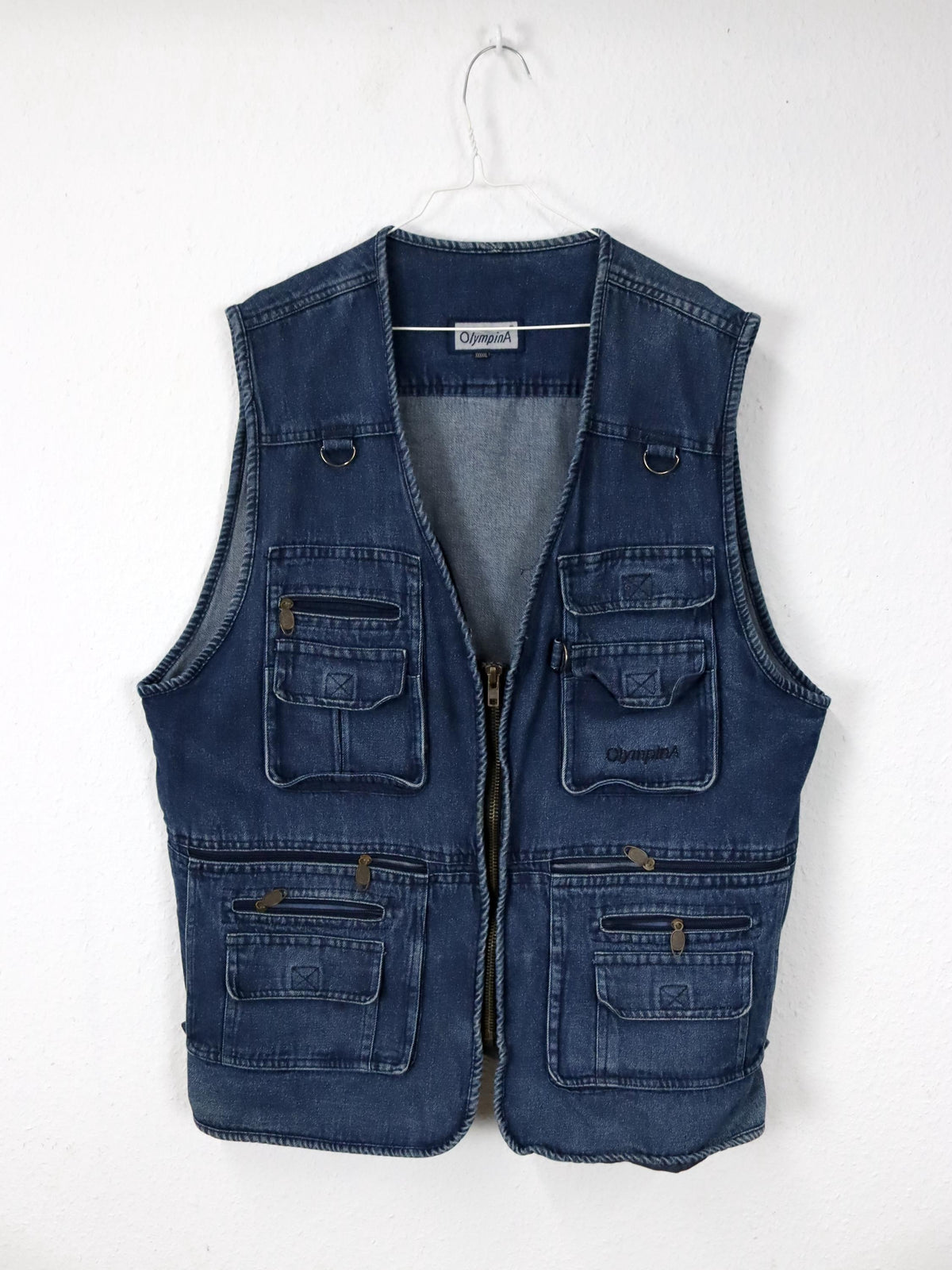 Vintage 90s 00s OLYMPINA Cargo Vest Denim Pockets 5XL