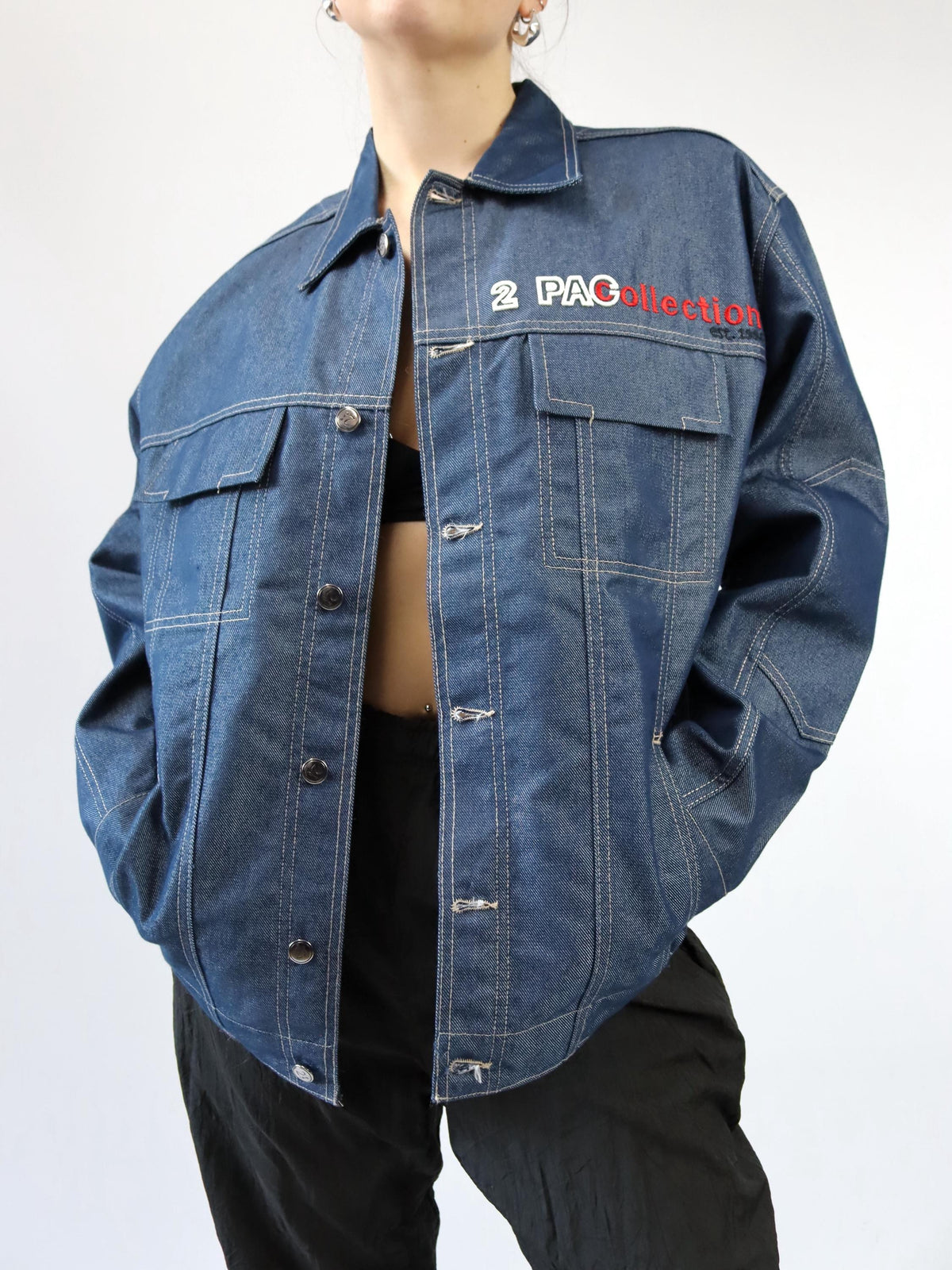 Vintage 90er 00er Y2k 2PAC the Collection by J.C. Design Jeansjacke indigo metal deadstock S