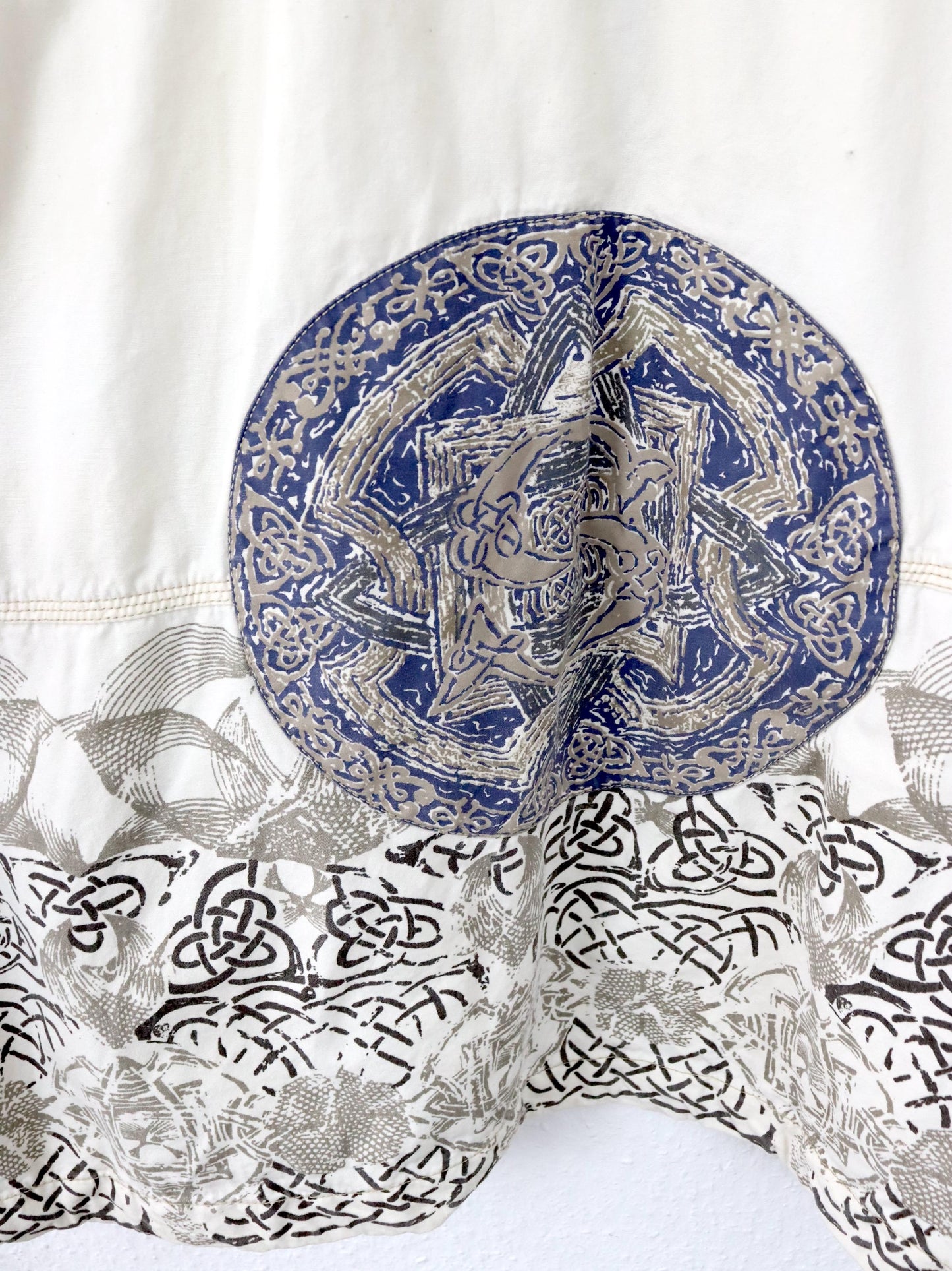 Vintage 80er 90er SCOTCH & SODA Jeansjacke Überziehjacke crazy pattern beige grau XL