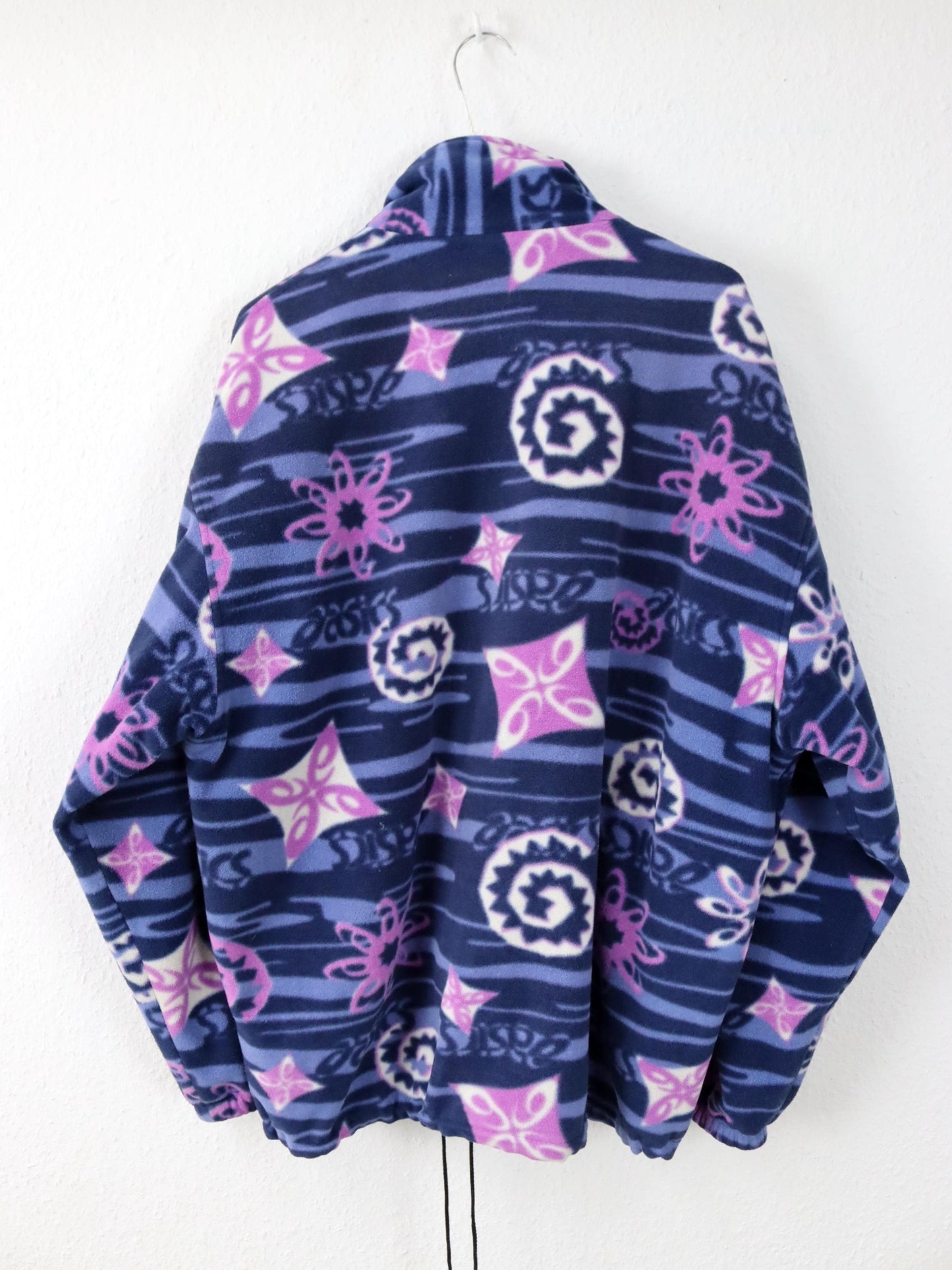 Vintage 80er 90er ASICS Fleecejacke Jacke crazy pattern pink blau doppellagig L