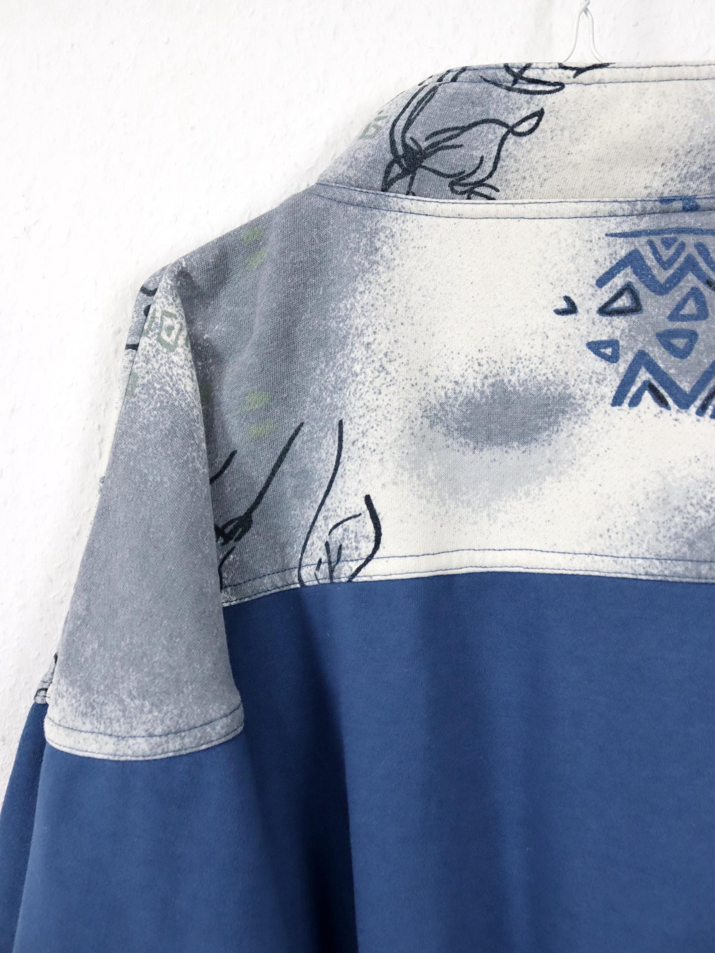 Vintage 80er 90er ADIDAS Sweatjacke Jacke Sweatshirt blau crazy pattern Stehkragen D46 L