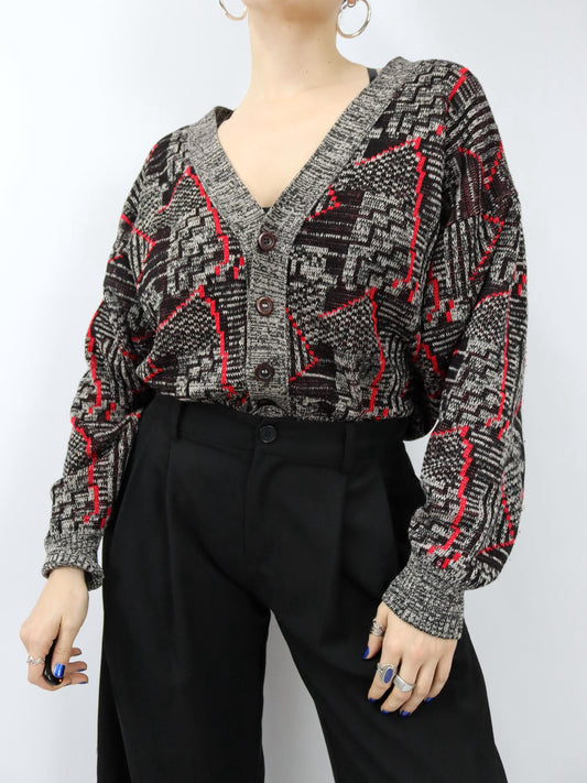Vintage 80er 90er C&A Cardigan Strickjacke crazy pattern M