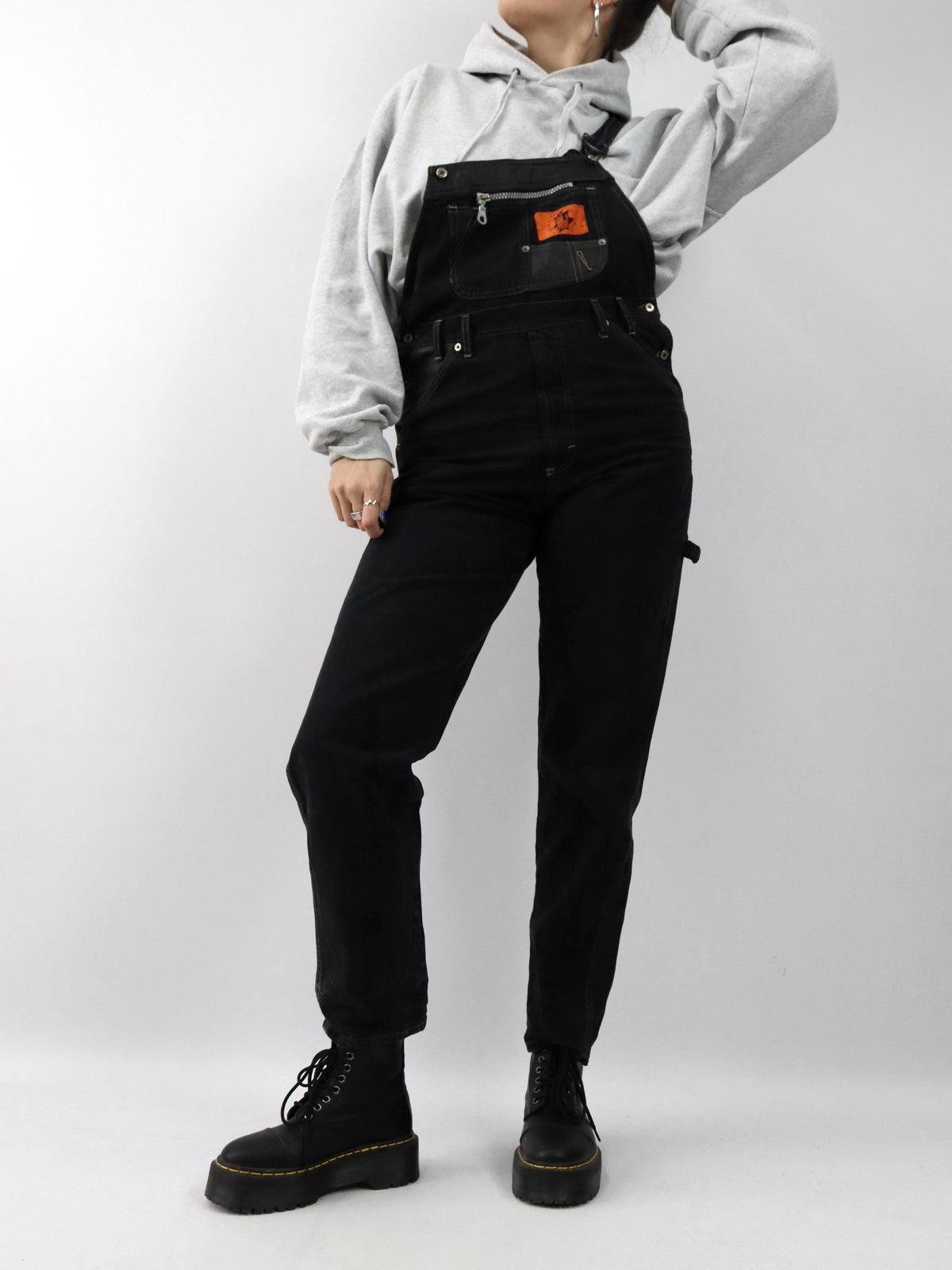 Vintage 80er 90er SURVIVAL ZONE Latzhose gerades Bein Denim schwarz M/L
