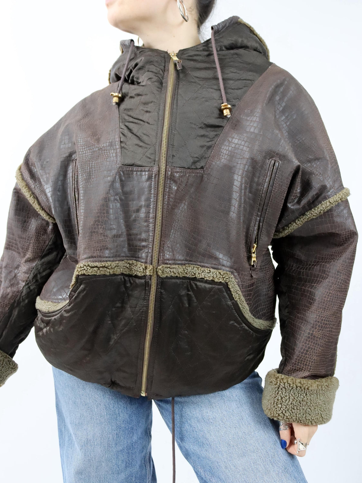 Vintage 80s 90s LEATHER SOUND Leather Jacket Lightly Lined Hood Size 36