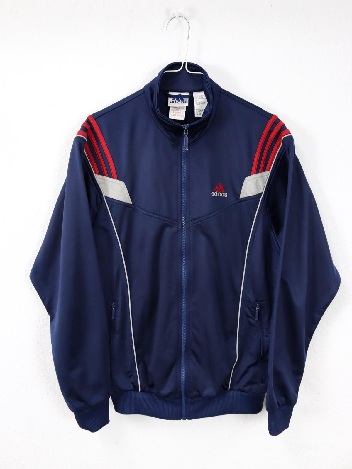Vintage 80s 90s ADIDAS Track Jacket Stand-up Collar dark blue red 176 M