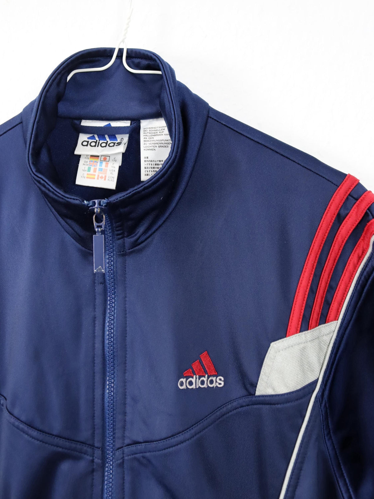 Vintage 80s 90s ADIDAS Track Jacket Stand-up Collar dark blue red 176 M